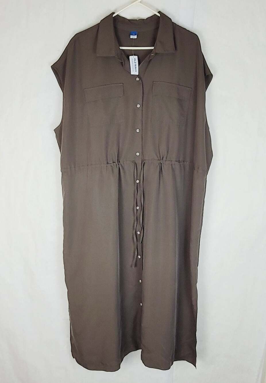 New Old Navy brown utility maxi shirt dress Size XXL Safari Casual Sleeveless